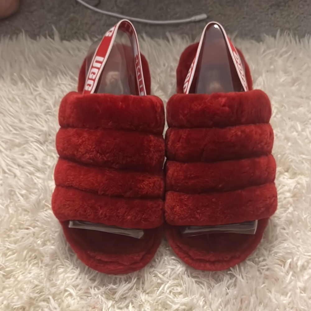 UGG Red Fluffy Sandals